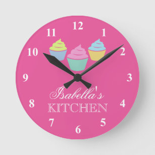 Cute custom pink cupcake kitchen wall clock runde wanduhr