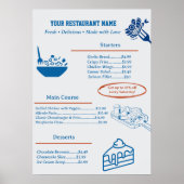 Cute Custom Restaurant Business Menu Poster (Vorne)