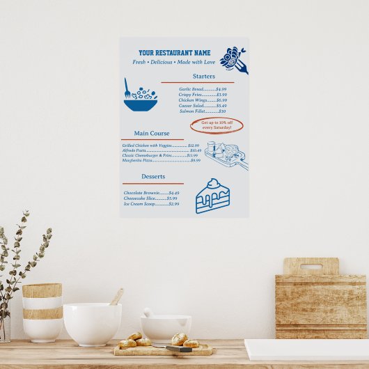 Cute Custom Restaurant Business Menu Poster (Küche)