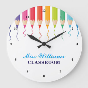 Cute Custom Teacher Rainbow Artistic Classroom Große Wanduhr