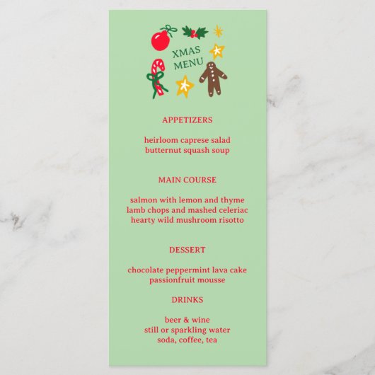 Cute CUSTOM XMAS Christmas Holiday Dinner Party Menükarte (Vorderseite)