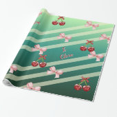 Cute Customizable Cherries & Pink Bows Birthday Geschenkpapier (Ungerollt)