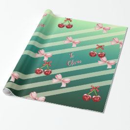 Cute Customizable Cherries & Pink Bows Birthday  Geschenkpapier