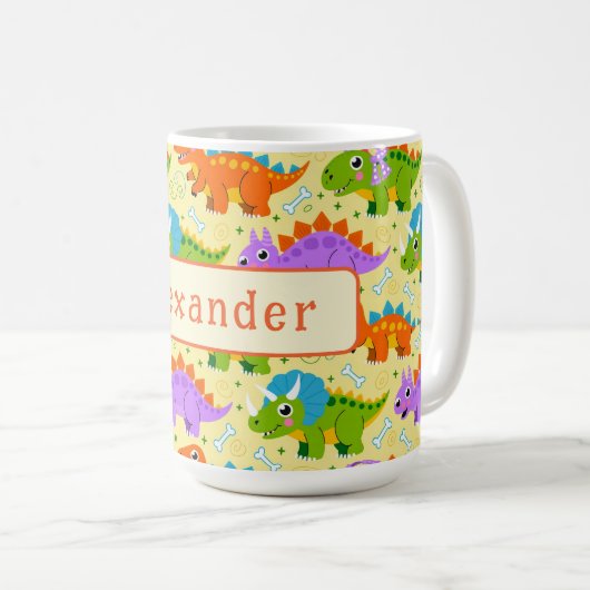 Cute Customizable Dinsosaur Print Kaffeetasse (VorderseiteRechts)