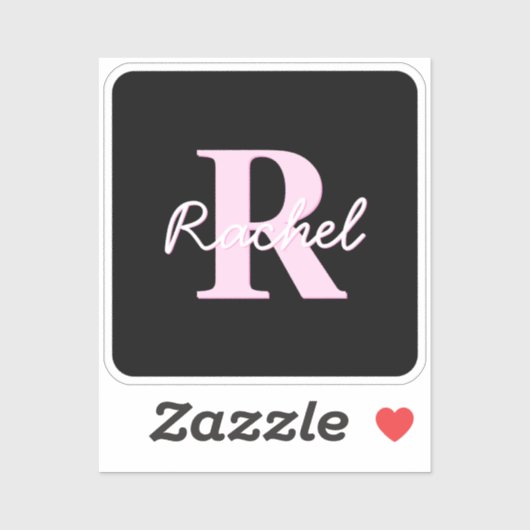 Cute Customizable Monogram | Light Pink & Black Aufkleber (Blatt)