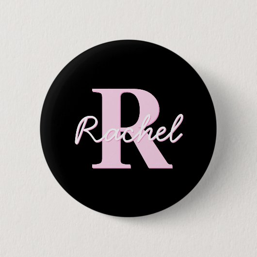 Cute Customizable Monogram | Light Pink & Black Button (Vorderseite)