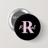 Cute Customizable Monogram | Light Pink & Black Button (Vorne & Hinten)