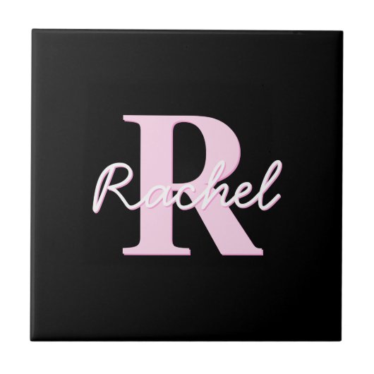 Cute Customizable Monogram | Light Pink & Black Fliese (Vorderseite)