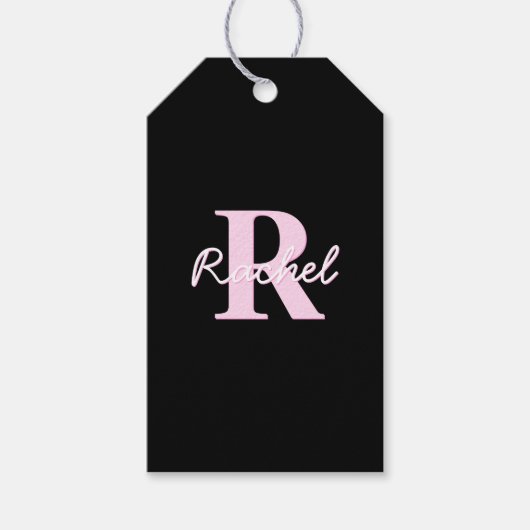 Cute Customizable Monogram | Light Pink & Black Geschenkanhänger (Vorderseite)