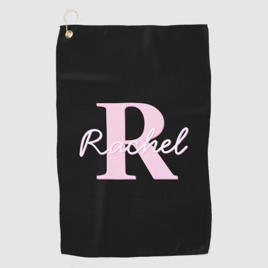 Cute Customizable Monogram | Light Pink & Black Golfhandtuch (Vorderseite)