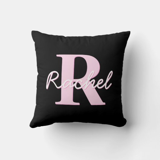 Cute Customizable Monogram | Light Pink & Black Kissen (Rückseite)