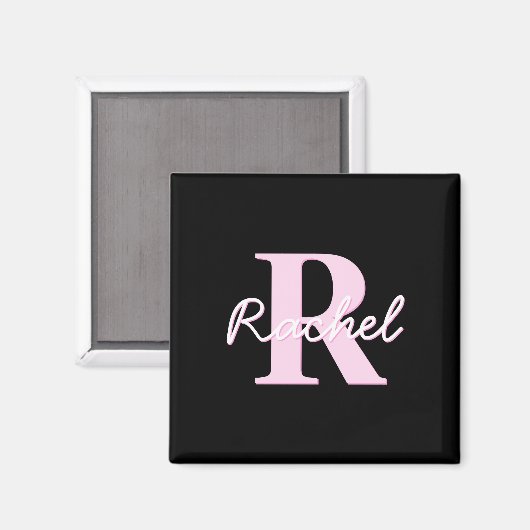 Cute Customizable Monogram | Light Pink & Black Magnet (Vorderseite/Rückseite)