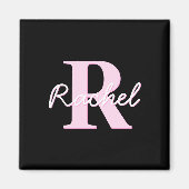 Cute Customizable Monogram | Light Pink & Black Magnet (Vorne)