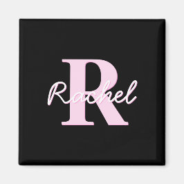 Cute Customizable Monogram | Light Pink & Black Magnet