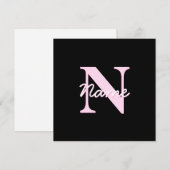 Cute Customizable Monogram | Light Pink & Black Mitteilungskarte (Vorne/Hinten)