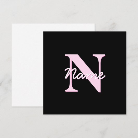 Cute Customizable Monogram | Light Pink & Black Mitteilungskarte (Vorne/Hinten)