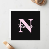 Cute Customizable Monogram | Light Pink & Black Mitteilungskarte (Vorderseite/Rückseite Beispiel)