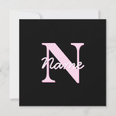 Cute Customizable Monogram | Light Pink & Black Mitteilungskarte (Vorderseite)