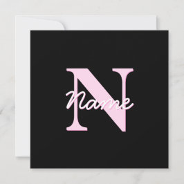 Cute Customizable Monogram | Light Pink & Black Mitteilungskarte