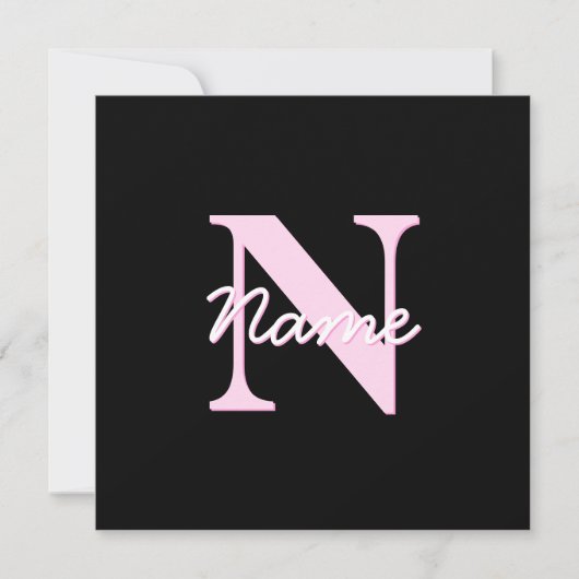 Cute Customizable Monogram | Light Pink & Black Mitteilungskarte (Vorderseite)