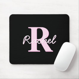 Cute Customizable Monogram | Light Pink & Black Mousepad