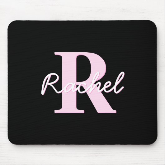 Cute Customizable Monogram | Light Pink & Black Mousepad (Vorne)