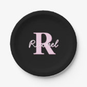 Cute Customizable Monogram | Light Pink & Black Pappteller (Vorderseite)