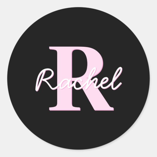 Cute Customizable Monogram | Light Pink & Black Runder Aufkleber (Vorderseite)