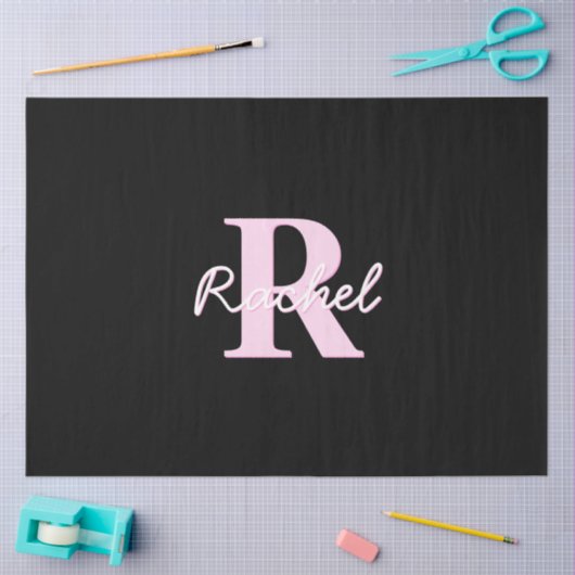 Cute Customizable Monogram | Light Pink & Black Seidenpapier (Basteln)