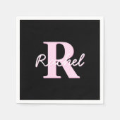Cute Customizable Monogram | Light Pink & Black Serviette (Vorderseite)