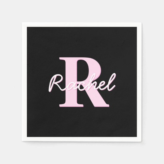 Cute Customizable Monogram | Light Pink & Black Serviette (Vorderseite)