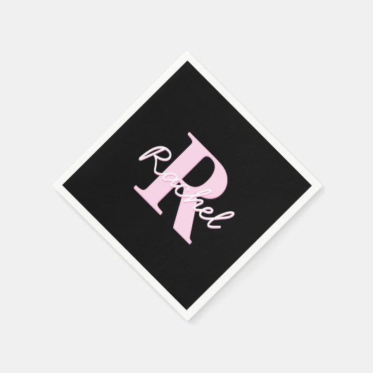Cute Customizable Monogram | Light Pink & Black Serviette (Ecke)