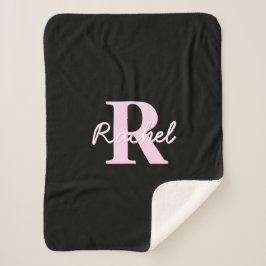 Cute Customizable Monogram | Light Pink & Black Sherpadecke