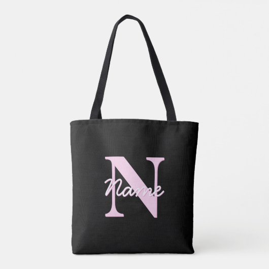Cute Customizable Monogram | Light Pink & Black Tasche (Rückseite)