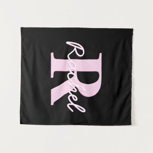 Cute Customizable Monogram | Light Pink & Black Wandteppich (Vorderseite (Horizontal))