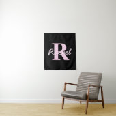 Cute Customizable Monogram | Light Pink & Black Wandteppich (Beispiel)