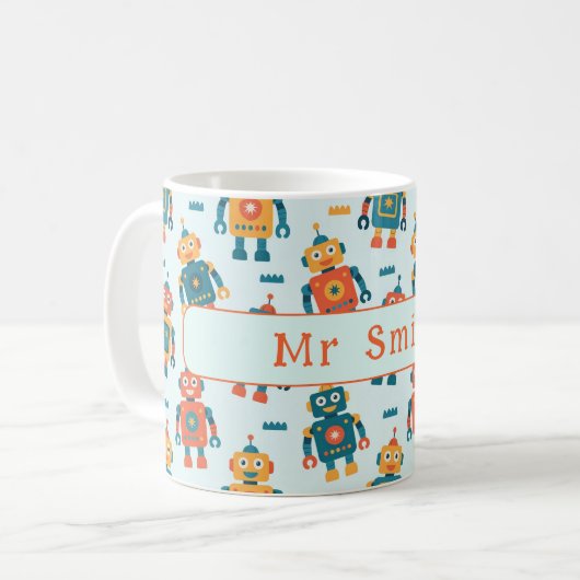 Cute Customizable Robot Print Kaffeetasse (Vorderseite Links)
