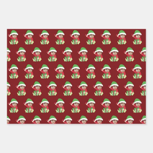 Cute Customized Children's Photo Elf Christmas Red Geschenkpapier Set (Vorderseite 3)