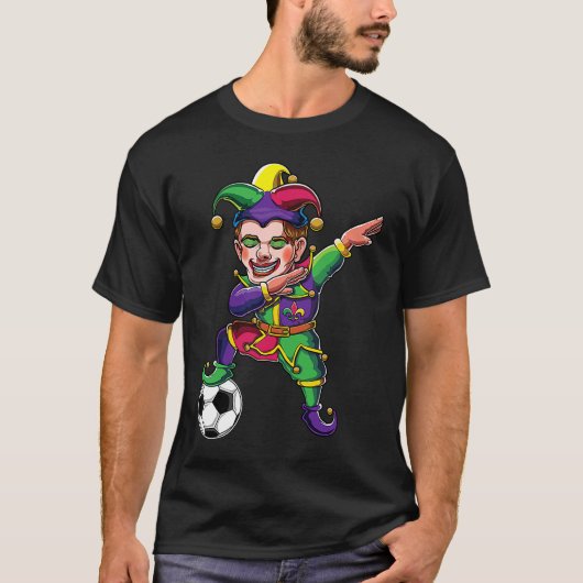 Cute Dabbing Mardi Gras Jester Soccer Lover Dab Co T-Shirt (Vorderseite)