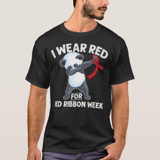 Cute Dabbing Panda We Wear Red For Red Ribbon Week T-Shirt (Vorderseite)