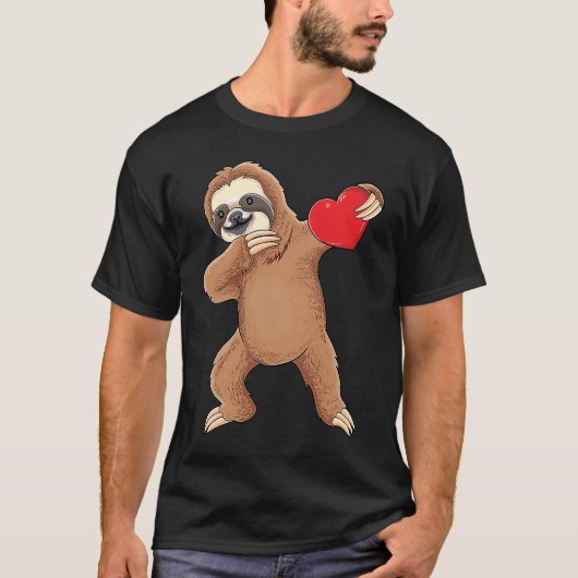 Cute dabbing sloth holding heart love sloth valent T-Shirt (Vorderseite)