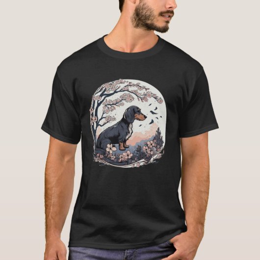 Cute Dachshund Cherry Blossom Dog Breed Japanese W T-Shirt (Vorderseite)