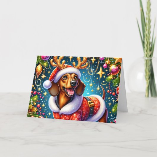 Cute Dachshund Christmas Feiertagskarte (Vorderseite)