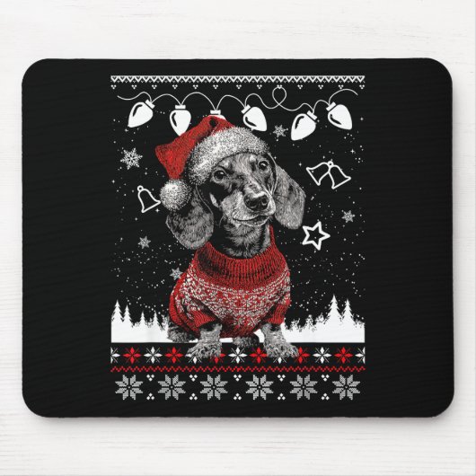 Cute Dachshund Christmas Wearing Sweater Funny Xma Mousepad (Vorne)