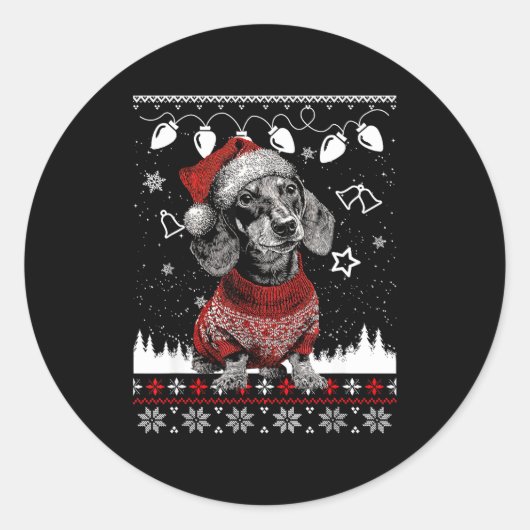 Cute Dachshund Christmas Wearing Sweater Funny Xma Runder Aufkleber (Vorderseite)