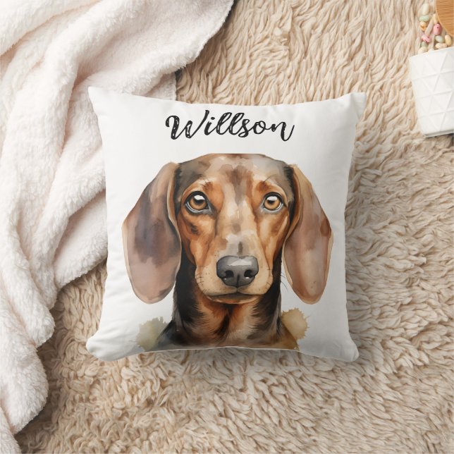 Cute Dachshund Dog Watercolor Kissen (Decke)