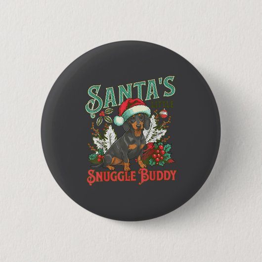 Cute Dachshund Dogs Christmas Lights Santa Holiday Button (Vorderseite)