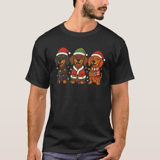Cute Dachshund Dogs Christmas Lights Santa Holiday T-Shirt (Vorderseite)