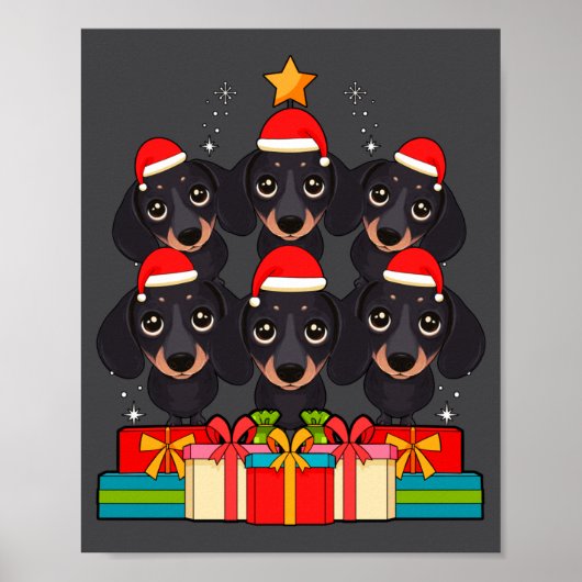 Cute Dachshund Le Doxie Christmas Tree Xmas Hat Lo Poster (Vorne)