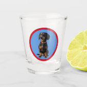 Cute Dachshund or Your Pet Face Photo on Blue Red Schnapsglas (Vorderseite)